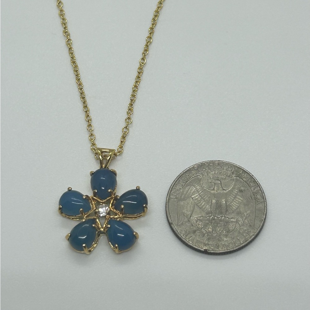 Designer 18K Gold Plated Blue Chalcedony Pendant Necklace - Picture 5 of 5
